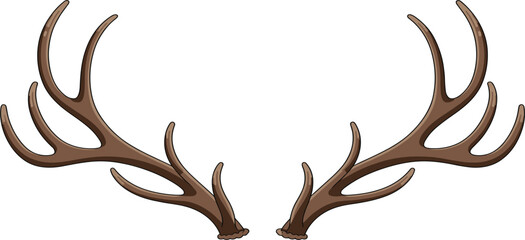 Vector illustration of a pair of detailed deer or elk antlers, isolated wild animal and hunting element