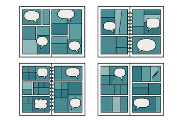 Colorful comic layout with speech bubbles for storytelling and creative expression in graphic design