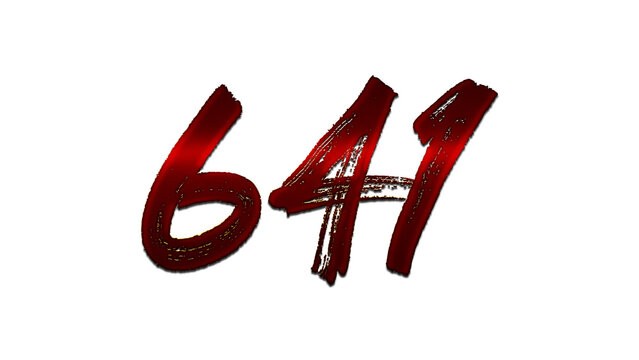 3D blood red number design of 641 on white background.