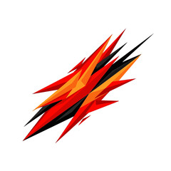 Abstract graphic design with sharp, jagged shapes in red, orange, yellow, and black, creating a dynamic, energetic burst effect.
