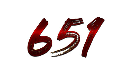 3D blood red number design of 651 on white background.