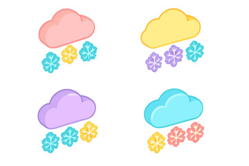 Obraz premium Colorful clouds and flowers design for playful spring theme decoration