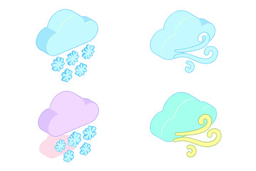 Obraz premium Colorful cartoon clouds with snow, wind, and varying shades reflecting different weather conditions