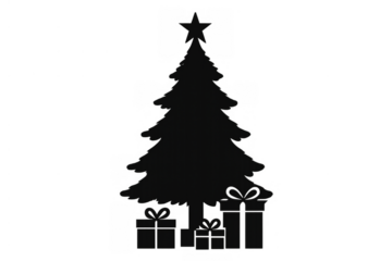 Christmas tree silhouette with star and presents, celebrating winter holidays, gifting joy, festive season concept