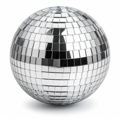 Mirrored disco ball reflects light in a spherical form