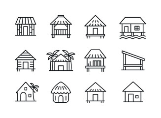 Fototapeta premium Island Hut Icons. Island Huts. Line icon set of Island Huts: bam