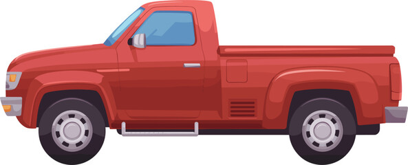 Vector illustration of a modern red pickup truck, stylish automobile side view, transportation and delivery vehicle