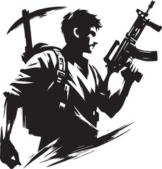 Obraz premium Stylized monochromatic illustration of a man prepared for surviv