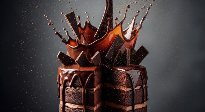 Decadent Chocolate Cake Explosion with Rich Ganache Drizzle.