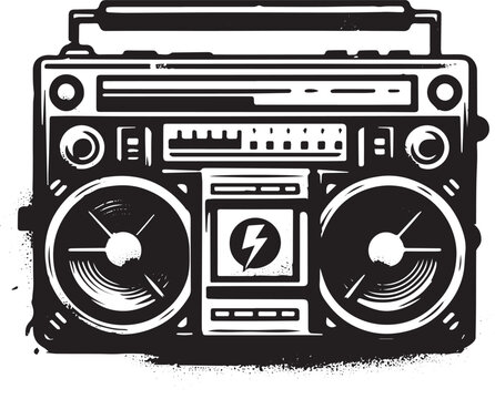 Stylized Ghetto Blaster Illustration in Graphic Ink Style, boomb