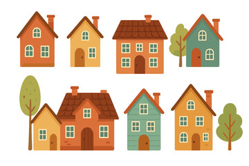 Fototapeta premium Various colorful houses arranged in a neat row showcasing different architectural styles and designs