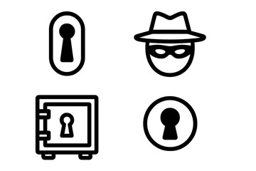Security concepts illustrated with icons representing a burglar, a safe, and keyholes for crime prevention awareness