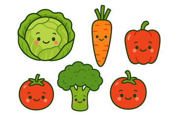 Adorable smiling fresh produce characters promoting healthy eating for children