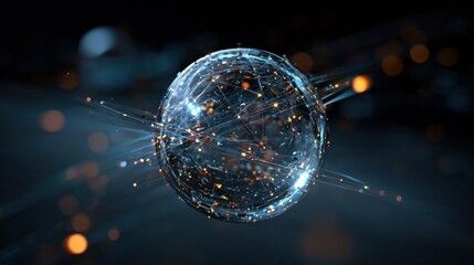 Digital Sphere: An intricate, glowing digital sphere pulses with interconnected lines and points, representing the complex world of technology and data communication.