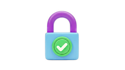 3D Padlock with Checkmark: Security and Approval Concept