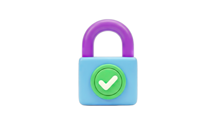 3D Padlock with Checkmark: Security and Approval Concept