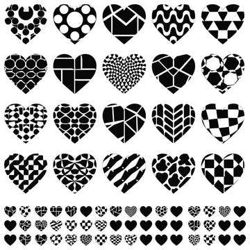 Patterned Heart Silhouette Bundle &ndash; Geometric, Checkered, Polka and Mosaic Hearts Set
