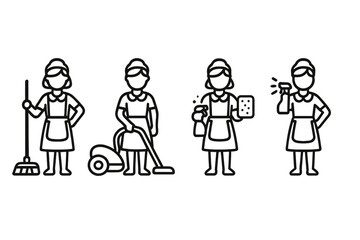 Professional cleaning service staff using various tools for domestic hygiene tasks