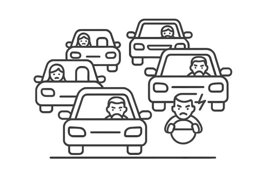 Heavy traffic congestion with frustrated drivers experiencing road rage during rush hour