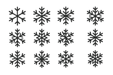 Various stylized snowflake symbols for winter, Christmas, and cold weather design set