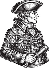 Obraz premium Engraved Portrait of an Explorer with Nautical Symbolism and Old