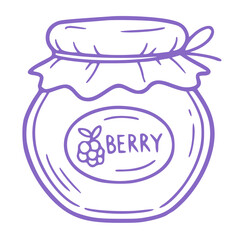 Cute berry jam jar outline illustration