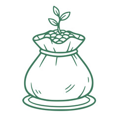 Young sprout growing inside simple fabric bag
