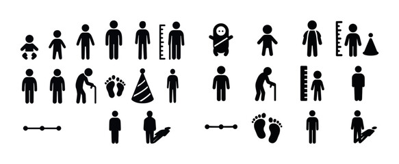 Silhouette icons depicting human life stages and growth symbols
