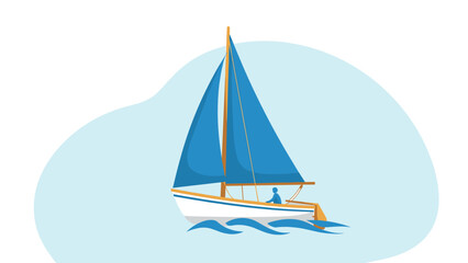 Fototapeta premium Sailing boat on calm sea in minimalist design with blue tones