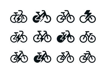 Obraz premium Electric Bicycle Logos. Electric bicycles. Icon set. Set Logo of
