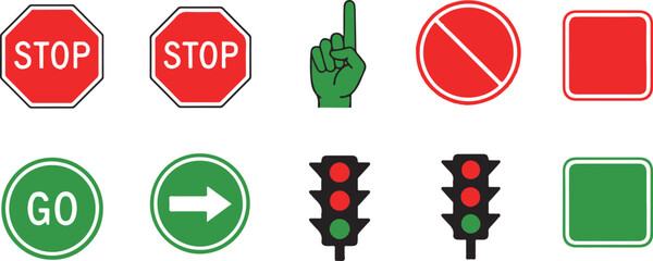 Traffic Light and Stop Signs Collection vector illustration