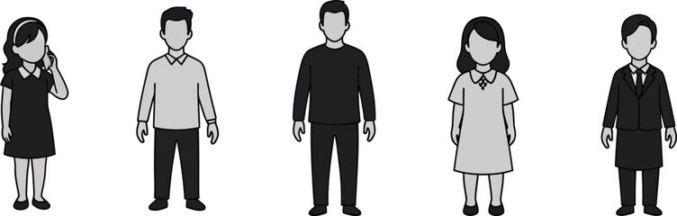 Minimalist cad style human figures set for architectural projects vector people icons cad people silhouettes architectural visualization elements isolated on transparent background