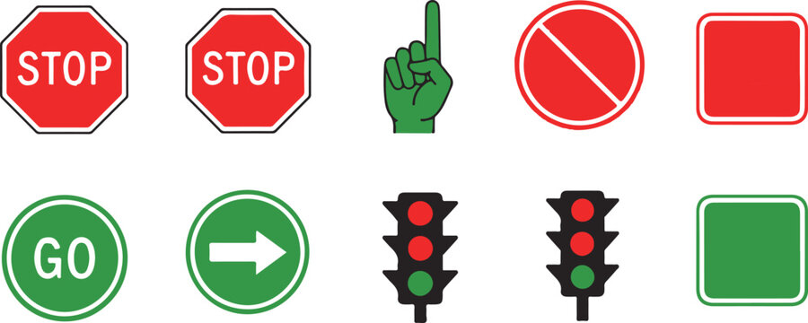 Traffic Light and Stop Signs Collection vector illustration