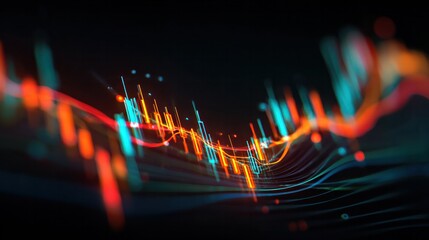 Financial Trends Visualization: An abstract representation of financial data, showcasing dynamic charts and graphs with a futuristic aesthetic, suggesting market analysis and economic fluctuations.