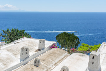 Beautiful view of Tyrrhenian sea from house roof, from Amalfi coast. Natural landscape.