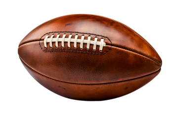 Classic American football with brown leather texture and white laces, Isolated to Transparent Background