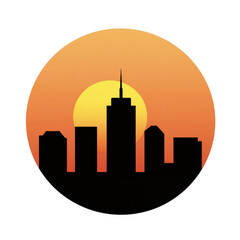 Obraz premium City skyline silhouette with vibrant sunset glow.