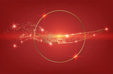 Christmas tree made of serpentine, with golden lights and shine. golden snowflakes. brilliant design. Happy new year 2026. xmas.Happy holiday red background