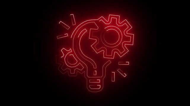 Neon Brain Gear, AI Mind Process, Digital Intelligence Concept, Artificial Intelligence Head Outline