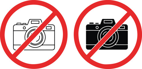Camera forbidden warning sign no photography symbol red black vector
