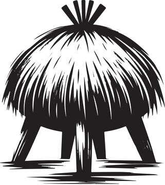 Minimalist sumi-e depiction of a traditional earth oven cultural