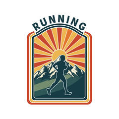 Dynamic outdoor running emblem featuring a silhouette athlete beneath radiant