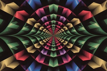 A mesmerizing abstract fractal design with vibrant geometric shapes creating a symmetrical vortex