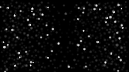 White snow flakes or snowfall on isolated black background.