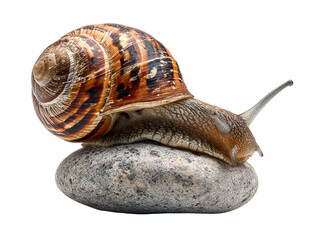 Garden snail on a stone isolated on transparent background
