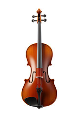 Fototapeta premium Concert cello with deep brown polished wood, elegant curves, metal strings reflecting light, bow leaning against the body, Isolated to Transparent Background