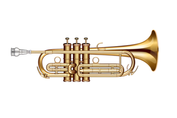 Cornet with polished gold finish and subtle engraved details, Isolated to Transparent Background