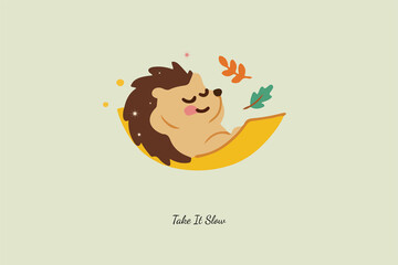 Take It Slow – Relaxing Hedgehog Illustration for Cozy Living