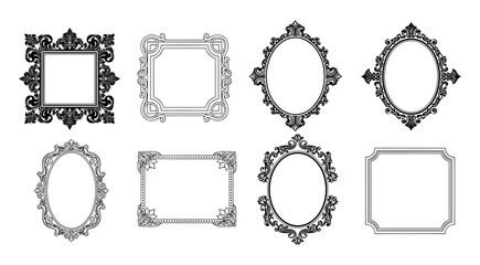 Collection of eight ornate black and white decorative frames and borders vintage