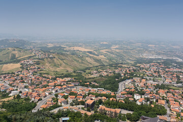 Aerial view of San Marino. Summer day with blue sky.